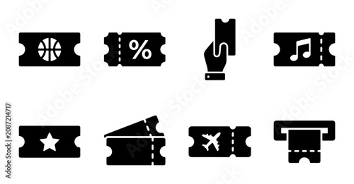 Vector Icons: Tickets, Coupons, Star, Music, Basketball, Plane, Hand, Machine