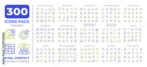 Cuadro en lienzo Education two color line icons set collection