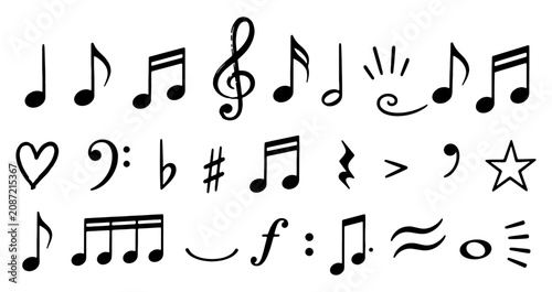Fotografía Musical notes symbol set, Music note background with symbols, Music note silhoue