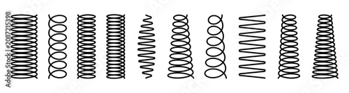 Canvas Print Spring vector outline, Mechanical spring vector set isolated on white background