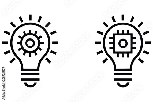 Canvas Print Minimalist light bulb icons featuring mechanical gear and cpu chip for technical