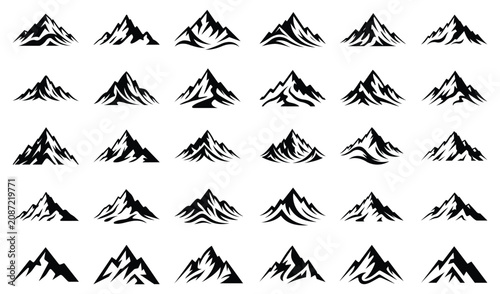 Minimal Mountain Logo Silhouette Vectors set- Abstract Nature Peak Set