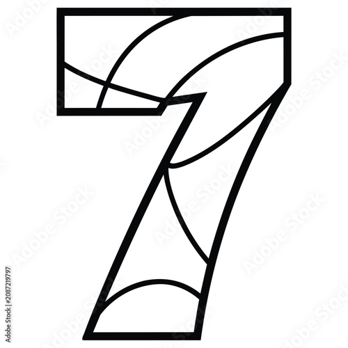 Number Seven Silhouette With Basketball Elements Black And White.
