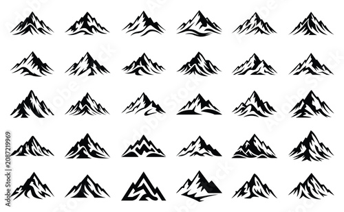 Minimal Mountain Logo Silhouette Vectors set- Abstract Nature Peak Set