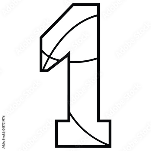 Number One Basketball Silhouette Bold Black Line Art On White Background.