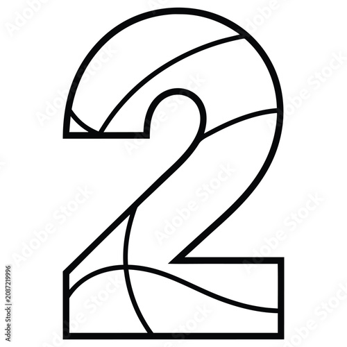 Basketball number two black line art silhouette on white background.