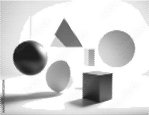 Εκτύπωση καμβά Monochrome black white dotted texture pattern background displaying primitive mathematics basic geometry cone cube sphere modern geometric shape