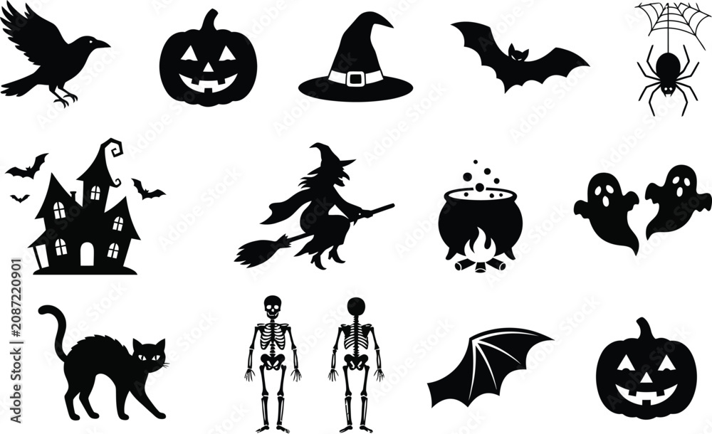 Fototapeta premium Halloween icon set spooky silhouettes for seasonal designs and festive decorations