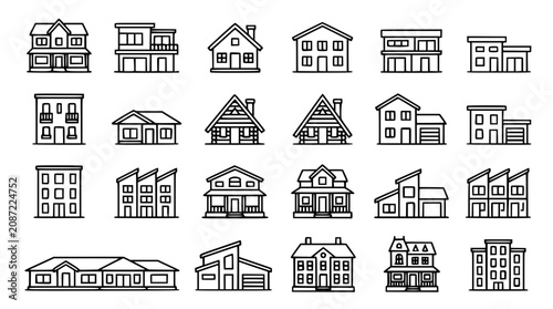 Bild auf Leinwand Residential house building and real estate property line icon set featuring dive