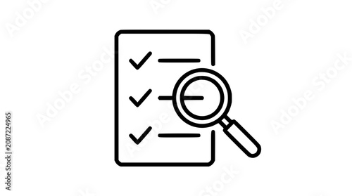 Εκτύπωση καμβά Minimalist checklist line icon with magnifying glass for document inspection aud