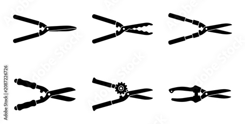 Bild auf Leinwand Garden Shears Set, Pruning Tools Collection, Gardening Equipment Icons, Black an