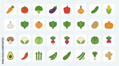 Bild auf Leinwand Colorful vegetable icons on white.