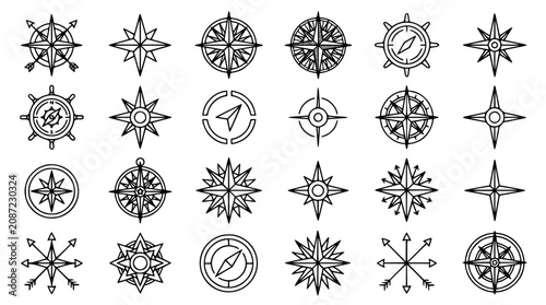 Canvastavla Collection of vintage nautical compass rose icons and retro marine navigation sy