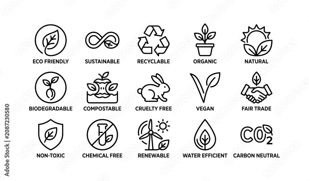 Fototapeta premium Eco and sustainability icons representing green product labels