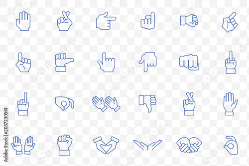 Φωτογραφία Hand Gesture Outline Icon Set – Thumbs Up, Thumbs Down, Finger Heart, Peace Sign, Pointing Finger, OK Sign, Clap Hands, Raised Palm, Fist, Hand Signs