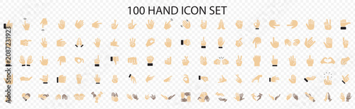 Schilderij op canvas 100 Hand Gesture Icon Set – Outline & Filled Vector Collection