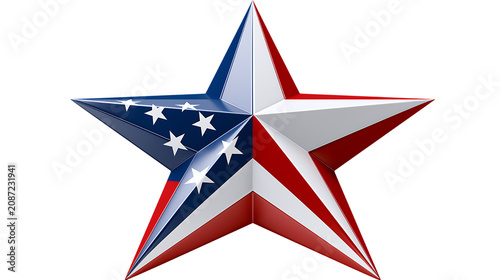 American star symbol with red, white, and blue colors and white stars on a transparent background