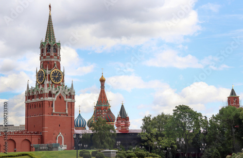Spasskaya Tower and Saint Basil's Cathedral in Moscow