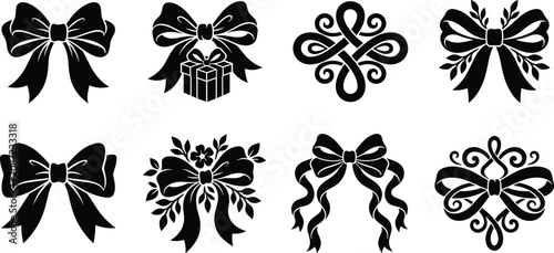 Elegant Ribbon Bow Silhouette Vector Collection with Decorative Floral and Gift Ribbon Designs