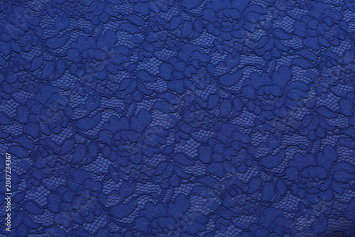 Fotografie Royal blue stretchy lace fabric featuring an elegant, intricate floral pattern