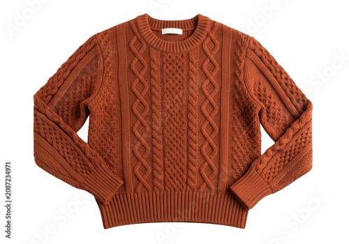 Brown knit sweater on a hanger