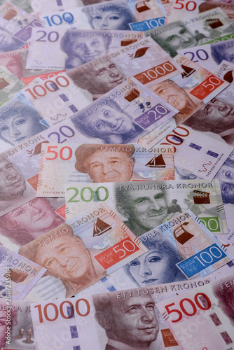 Sweden, Swedish paper money, real banknotes as currency for exchange or travel. Swedish money