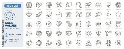 Foto Core values, workplace culture and professional excellence icons