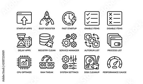System utility and performance icons arranged on white background