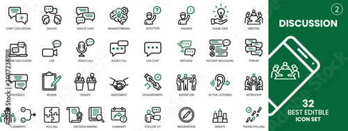 Fotografie Team communication icon set, Group chat icons, User discussion symbols, Community conversation icons