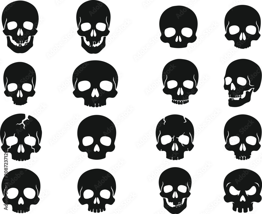 Obraz premium Collection of black silhouette skull illustrations for halloween and gothic designs