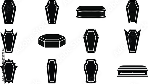 Bilde på lerret Coffin silhouettes collection diverse casket designs for halloween and funeral i