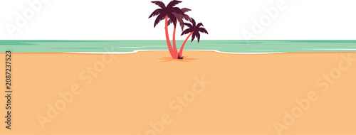 Canvas Print Tropical sandy beach landscape with palm trees, minimalist summer vacation ocean