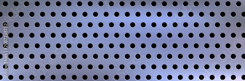 Fotografía Light steel blue punched metal plate with uniform circular apertures in straight