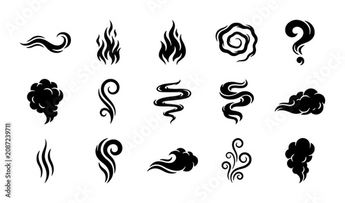 Smoke and Steam Swirls, Fire Flames, Question Mark Icons: Vector Elements for Design