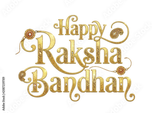 Golden Happy Raksha Bandhan typography isolated on transparent background