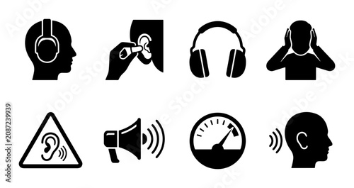 Φωτογραφία Sound and Hearing Icons: Noise, Protection, Audio, and Sound Waves