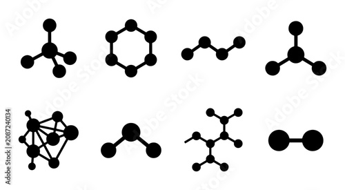 Molecular Structure Icons, Chemistry Science Symbols, Abstract Network Connections, Vector Graphics