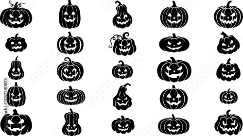 Collection of 25 unique black silhouette halloween pumpkins