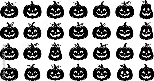 Collection of black silhouette halloween pumpkins