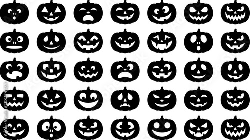 Variety of silhouetted jack o' lantern faces for halloween design elements