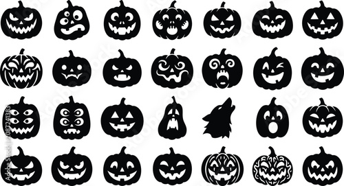 Halloween pumpkin faces and silhouettes