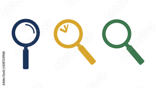 Canvastavla Three colorful magnifying glass icons on white background for search concepts
