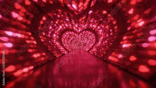 Romantic red heart tunnel, Valentine's Day background, love concept, heart-shaped lights