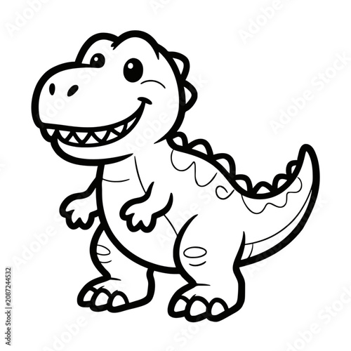 Cute cartoon dinosaur T Rex illustration for coloring book with big smile and happy expression