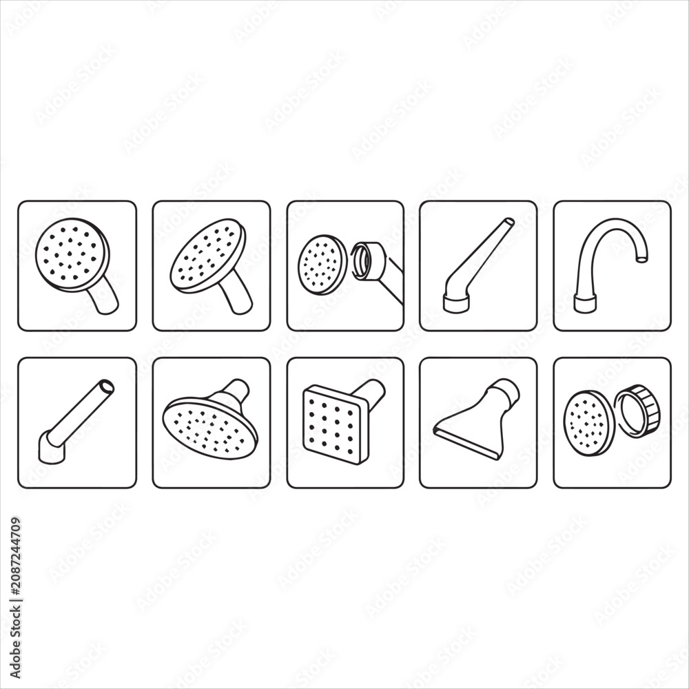 Fototapeta premium Shower Head and Faucet Icon Set