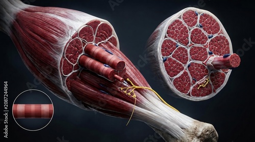 Human Skeletal Muscle Cross-Section and Longitudinal Section Anatomy Illustration | Microscopic Muscle Fiber Structure