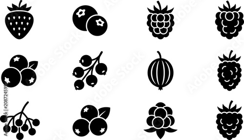 Foto Set of black berry icons isolated on white background.