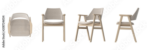 Bild auf Leinwand Modern armchair with light wood frame and neutral fabric upholstery