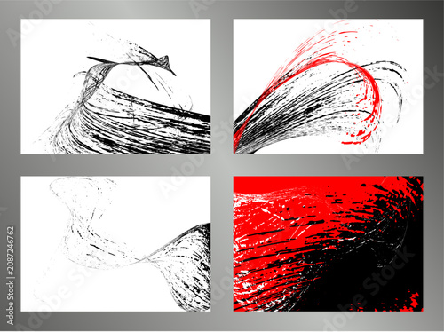 Strokes of black and red paint. Set of 4 templates. Graffiti element. Design template for the design of banners, posters, booklets, covers, magazines. EPS 10
