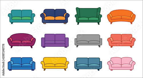 Cuadro en lienzo Colorful sofas collection flat vector illustration on a white background sofa co